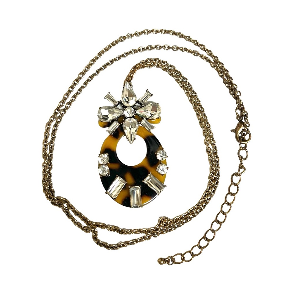 Tortoise Shell Rhinestone Pendant Statement Neckl… - image 7